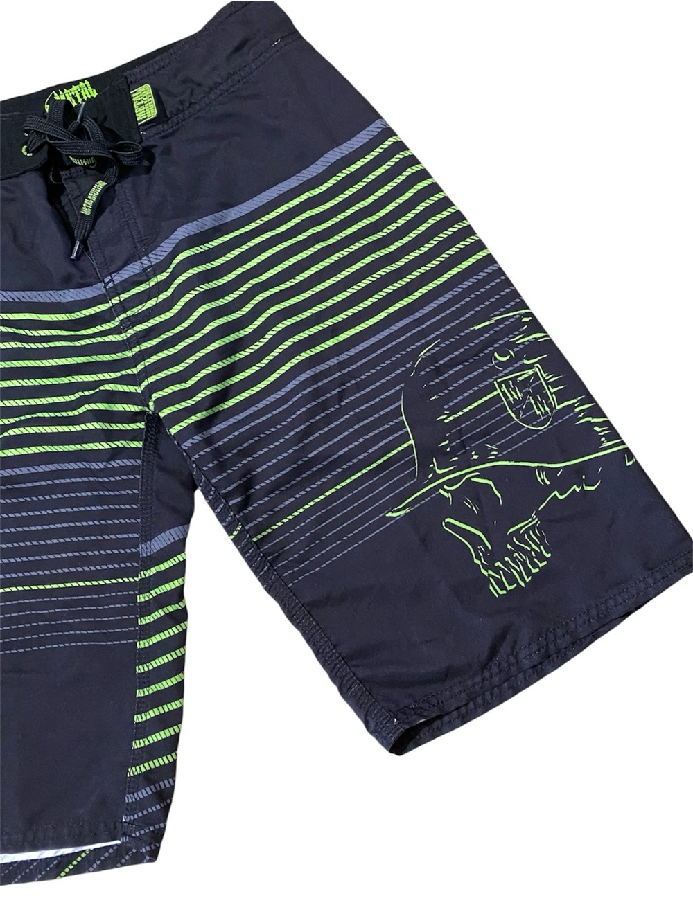 Metal Mulisha Board Shorts Mens 30 Black Green Skull Y2K Skater Surf Swim - Picture 3 of 8